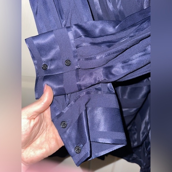 NWT MILLY women’s navy Jordan striped satin faux wrap dress L office formal - Picture 11 of 16